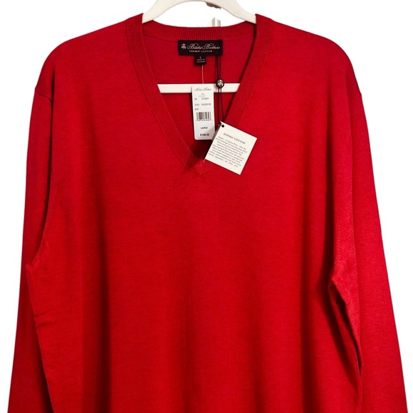 Brooks Brothers NWT Red Cotton V-Neck Sweater L 48” Preppy Classic Old Money - Picture 4 of 12
